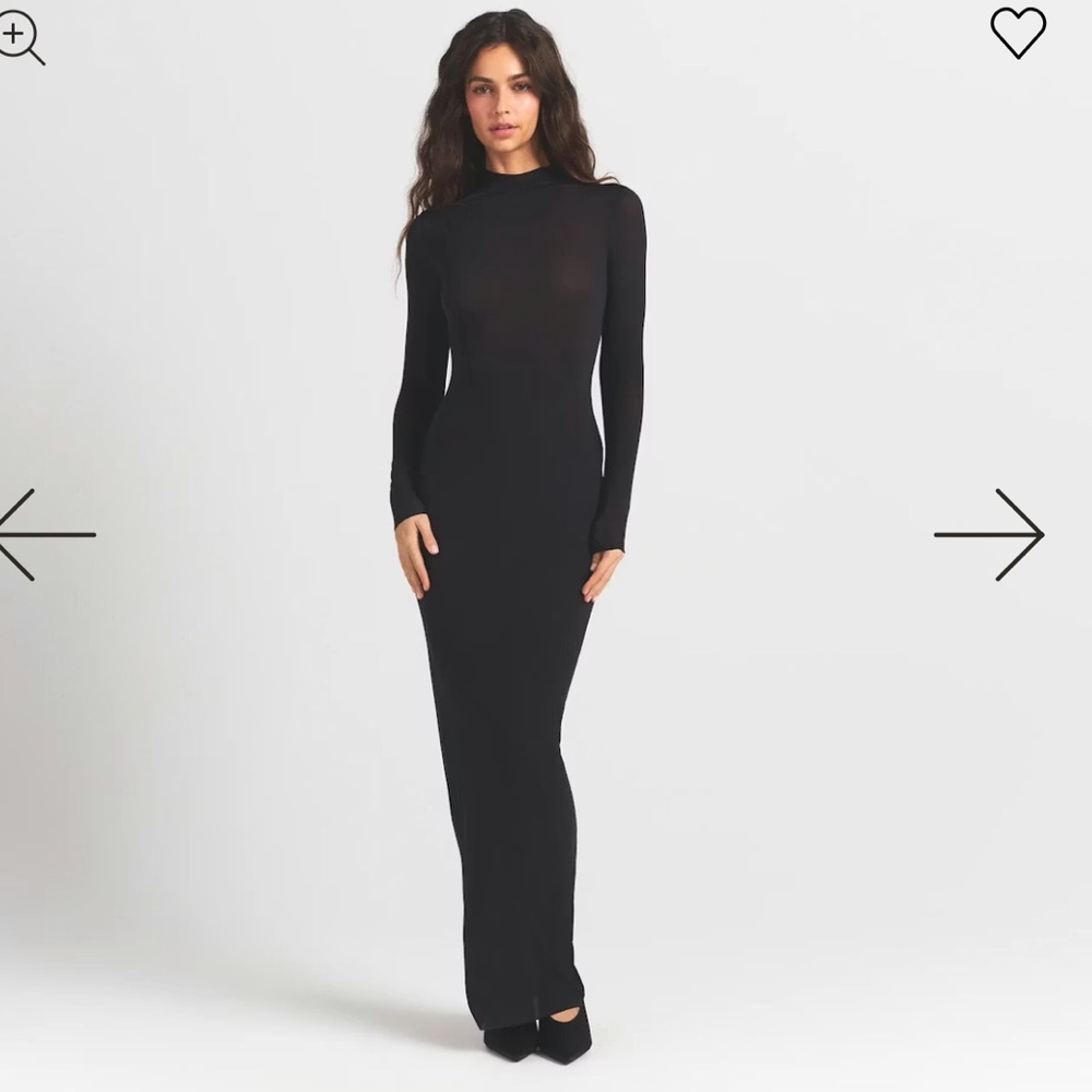 NWT Skims black ribbed maxi mock neck dress, size S